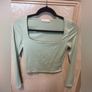 Sincerely Jules Long Sleeve Square Neck Crop Top Size S Green Stretch Casual